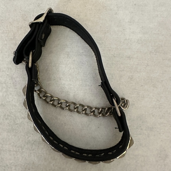 Studded Leather Armband or Neckband With metal chain 13.5-16.5" adjustable - Picture 5 of 5